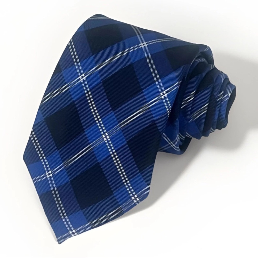 Tommy Hilfiger 100% Silk Tartan Plaid Designer Tie Blue Preppy Business Necktie - Picture 3 of 11